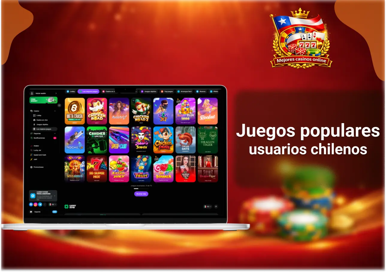 Juegos populares en LuckyStar Chile con tragamonedas y títulos preferidos por usuarios chilenos